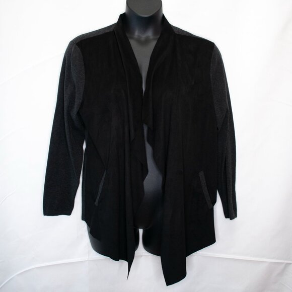 Chicos Sz 2 Easywear Open Front Sweater Cardigan Womens Large L Faux Suede OO07X - Picture 1 of 5